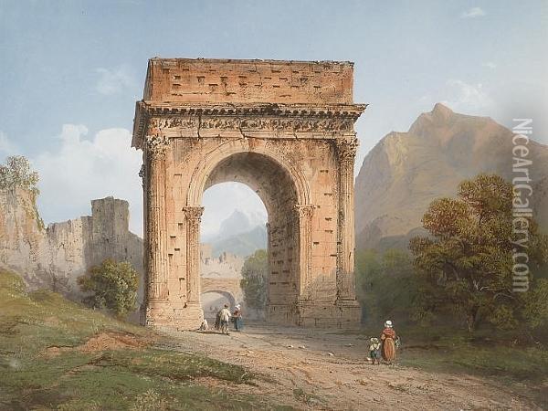 The Arch Of Augustus At Susa, Italy Oil Painting - Carlo Bossoli