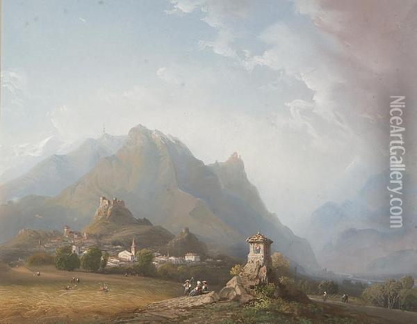 View Over The Cenis Valley, Italy Oil Painting - Carlo Bossoli