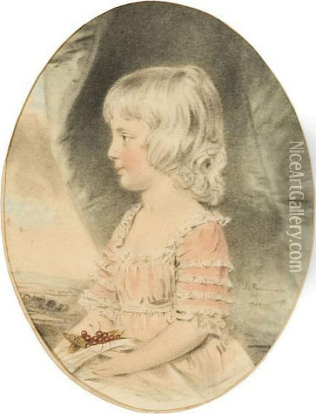 Portrait Of A Young Girl Holding Cherries Oil Painting - John Downman