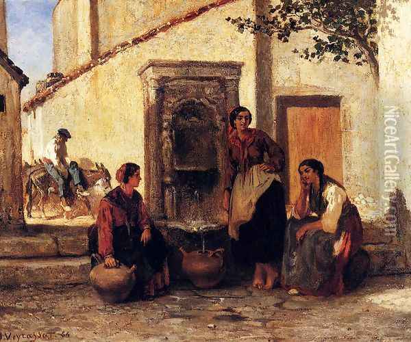 At The Fountain Oil Painting - Jules Jacques Veyrassat