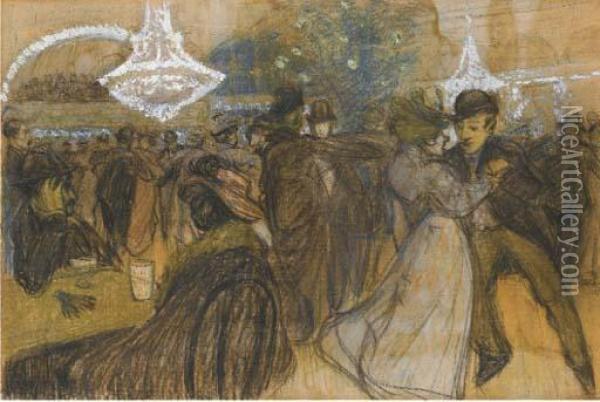 Une Salle De Bal Avec Un Couple Regardant Des Couples Dansant Oil Painting - Theophile Alexandre Steinlen