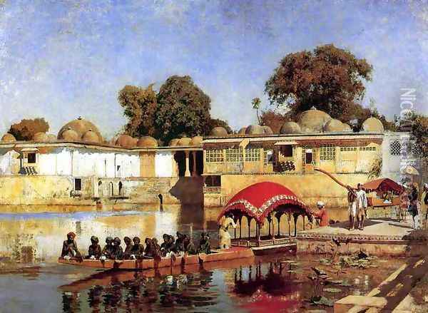 Palace and Lake at Sarket-Ahmedabad, India Oil Painting - Edwin Lord Weeks