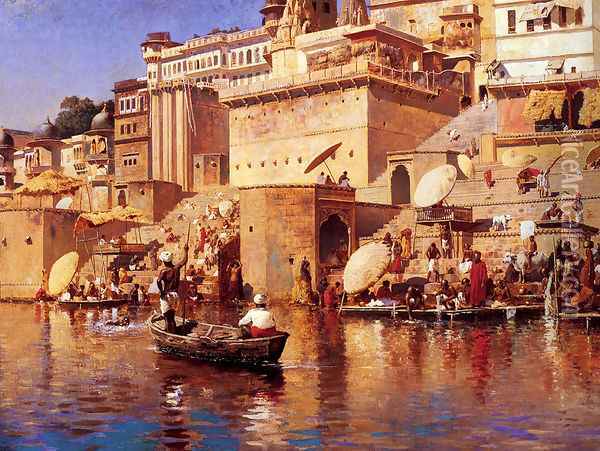 On The River Benares Oil Painting - Edwin Lord Weeks