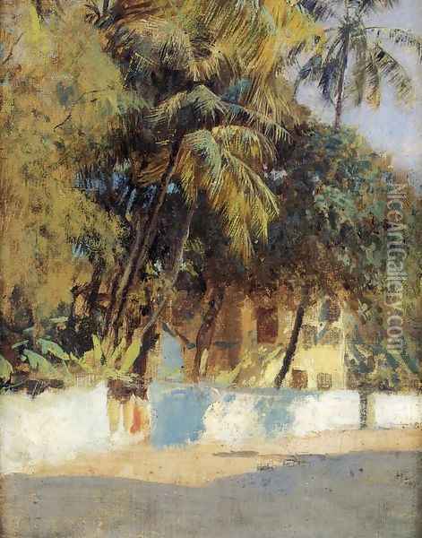 Street Scene Bombay Oil Painting - Edwin Lord Weeks
