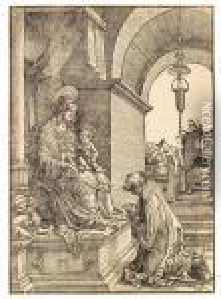 Die Anbetung Der Heiligen Jungfrau - Der Betende Geistliche Vor Der Maria Oil Painting - Albrecht Altdorfer