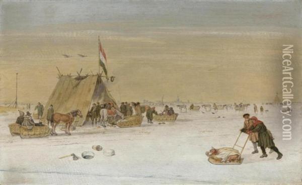 A Winter Landscape With Figures On The Ice Oil Painting - Hendrick Avercamp