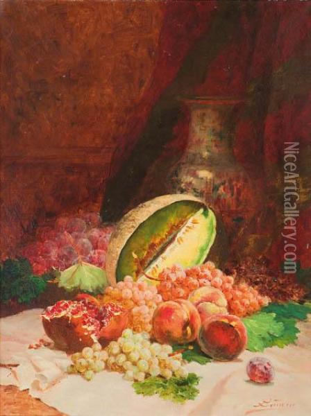 Bodegon De Melon, Uvas Y Granadas Oil Painting - Eugene Baudin