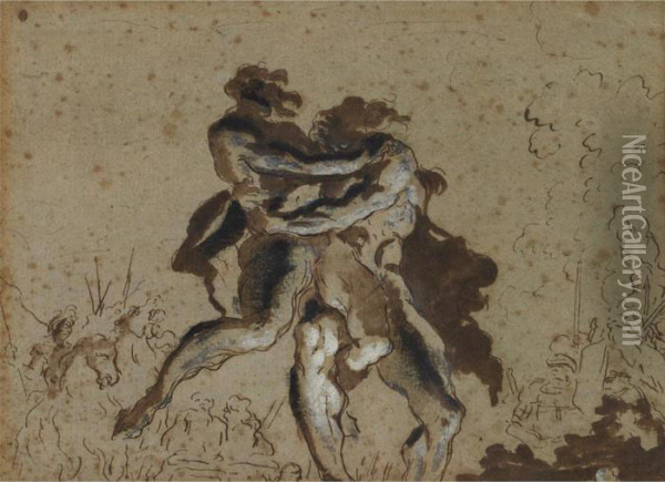 Hercules Wrestling A Satyr Oil Painting - Gian Lorenzo Bernini