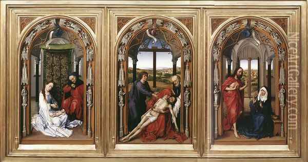 Mary Altarpiece (Miraflores Altarpiece) c. 1440 Oil Painting - Rogier van der Weyden