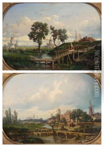 Paysage De Hollande Oil Painting - Auguste Borget