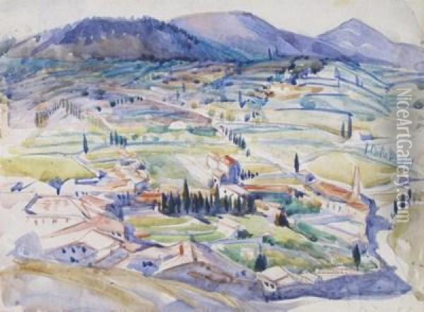 A Tuscan Landscape Oil Painting - Hercules Brabazon Brabazon