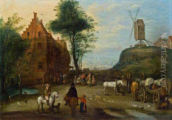Dorfeingang Mit Windmuhle Und Wirtshaus Oil Painting - Jan Brueghel the Younger