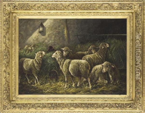 Pecore Nell'ovile Oil Painting - Charles Ferdinand Ceramano