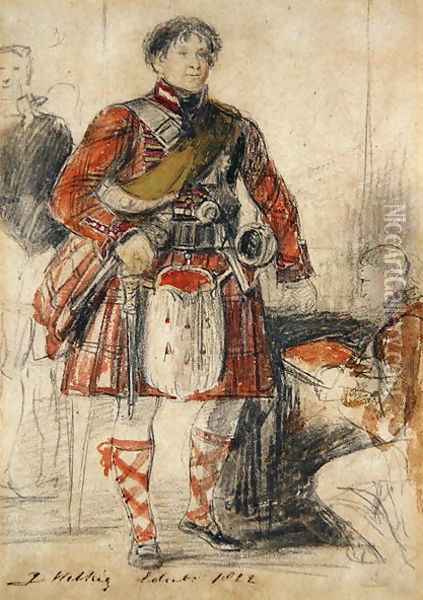 George IV in Highland Dress at the Palace of Holyrood, 1822 Oil Painting - Sir David Wilkie