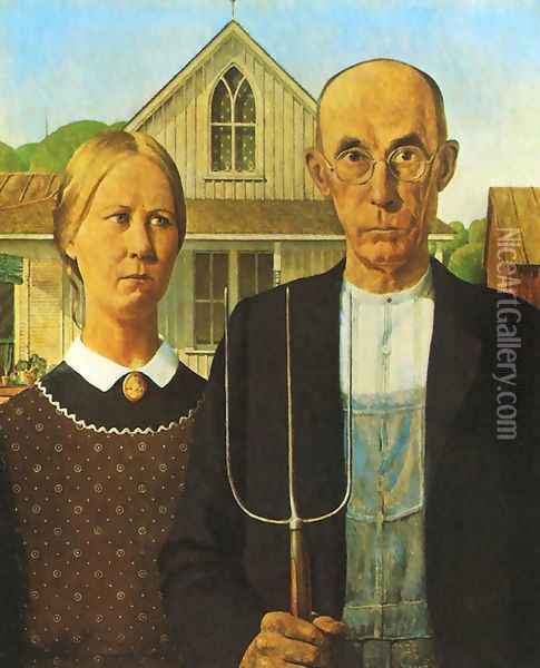 American Gothic Oil Painting - Grant Wood