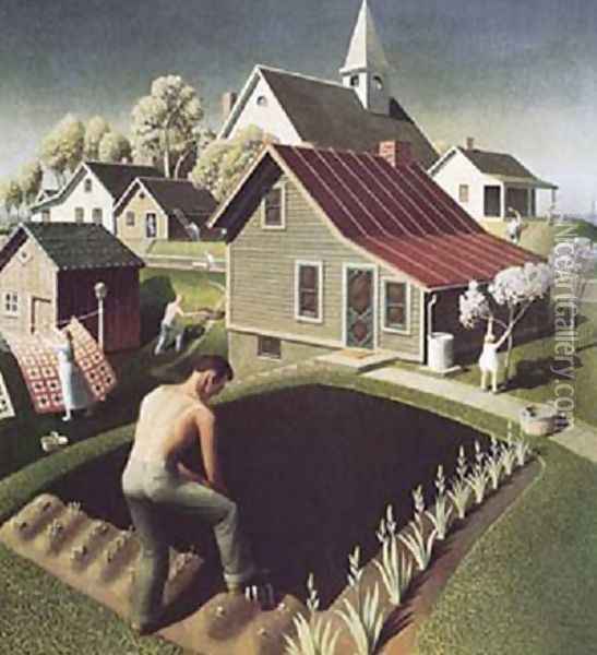 Spring in Town Oil Painting - Grant Wood