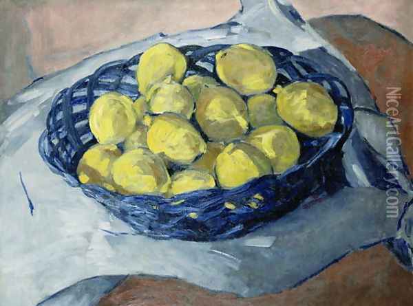 Lemons in a Blue Basket, 1922 Oil Painting - Christopher Wood
