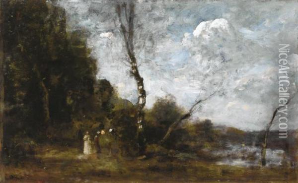 Lisiere De Bois Avec Trois Paysannes Oil Painting - Jean-Baptiste-Camille Corot