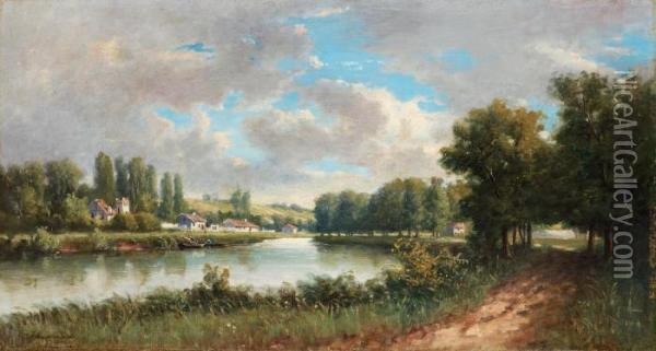 River Landscape Oil Painting - Charles-Francois Daubigny