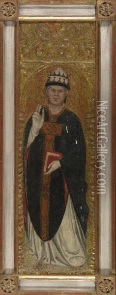 A Male Saint, Holding A Book With One Hand Raised In Benediction. Oil Painting - Taddeo Di Bartolo