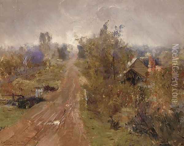 Road and Cottage, Heidelberg Oil Painting - Walter Withers