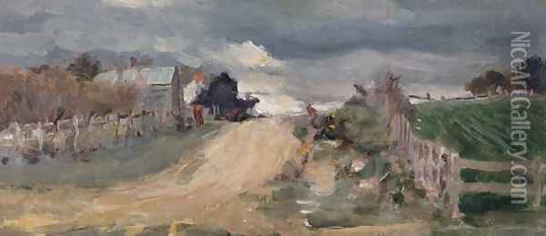 Road and Stormy Sky, Eltham Oil Painting - Walter Withers