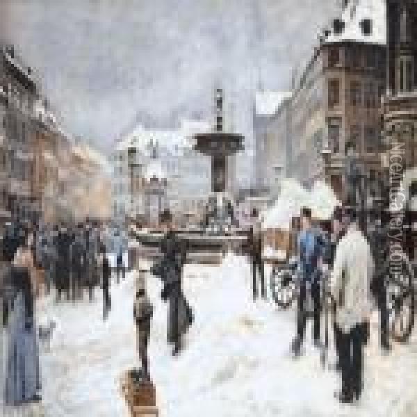 Vinterdag Pa Gammeltorv Oil Painting - Paul-Gustave Fischer