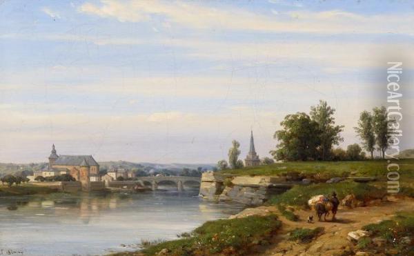 French City By A River Oil Painting - Leon Fleury