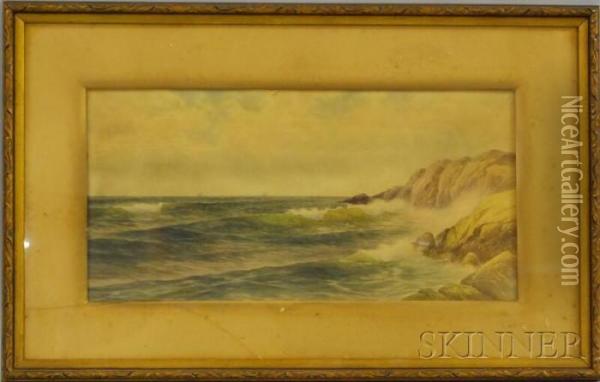 Crashing Waves Along A Rocky Coast Oil Painting - George Howell Gay