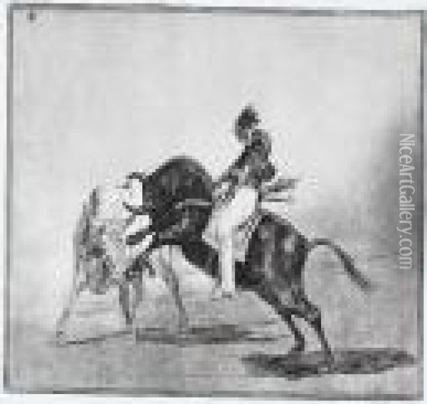El Mismo Ceballos Montado Sobre Otro Toro Oil Painting - Francisco De Goya y Lucientes