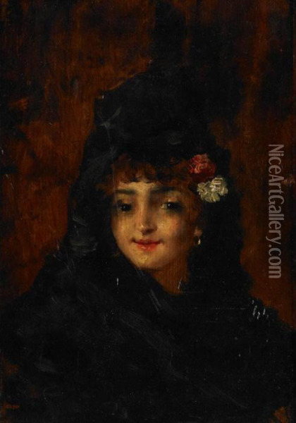 Portrait Of A Young Woman With Flowers In Her Hair Oil Painting - Francisco De Goya y Lucientes