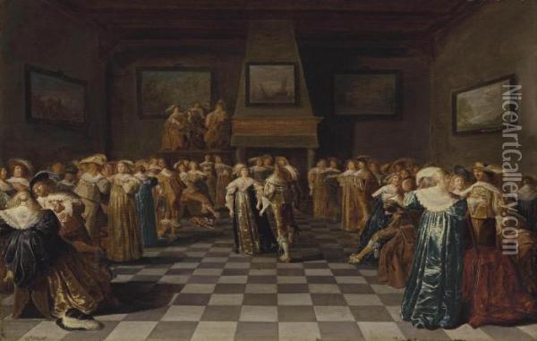 Elegant Company Carousing And Dancing In An Interior Oil Painting - Dirck Hals