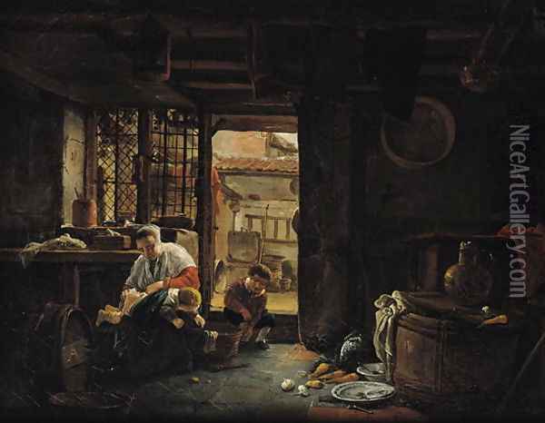 Rustic Interior Oil Painting - Thomas Wyck