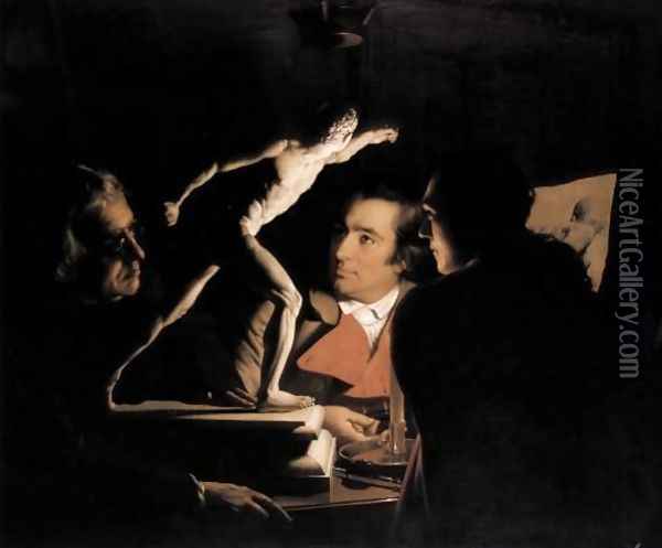 Three Persons Viewing the Gladiator by Candlelight Oil Painting - Joseph Wright
