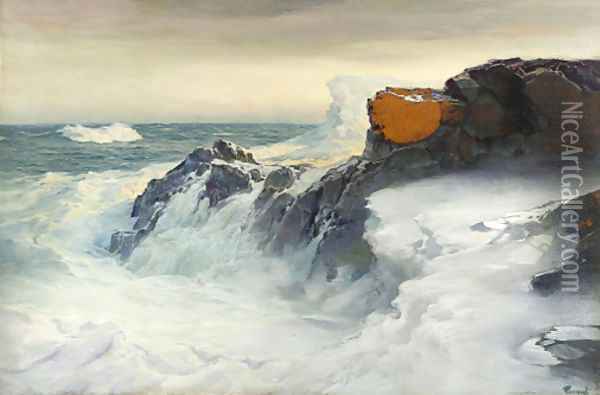 Surf and Rocks Oil Painting - Frederick Judd Waugh