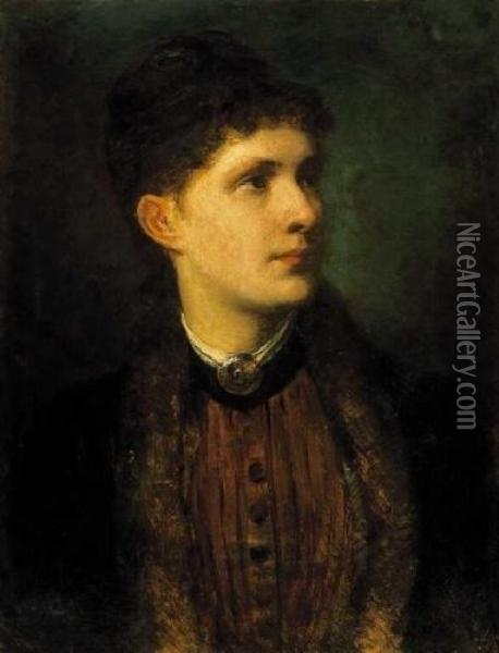 Lady In A Fur - Collared Collar Oil Painting - Karoly Lotz