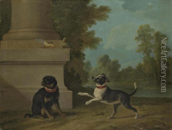 Chiens Jouant Avec Des Oiseaux Dans Un Parc Oil Painting - Jean-Baptiste Oudry