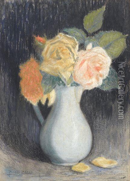 < Bouquet De Roses >. Oil Painting - Pierre Ernest Prins