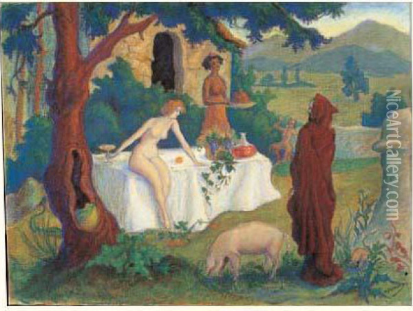La Tentation De Saint Antoine, Vers 1900 Oil Painting - Paul-Elie Ranson
