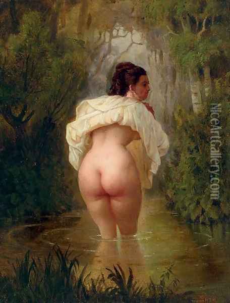 Nude in a Pond Oil Painting - Mihaly von Zichy