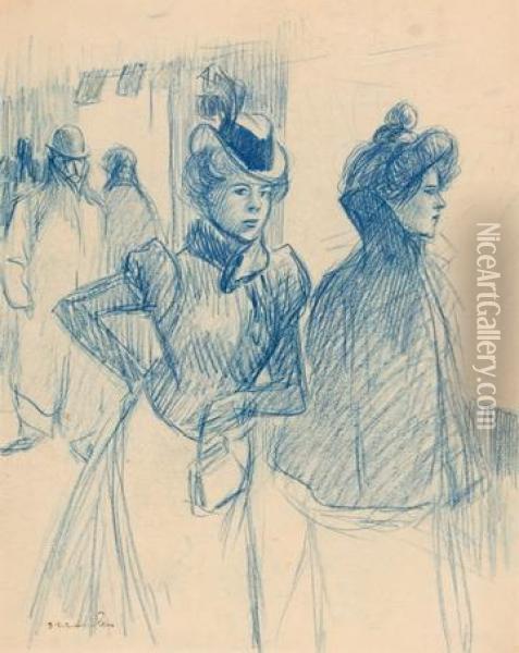 Deux Elegantes- Double Sided Painting Oil Painting - Theophile Alexandre Steinlen