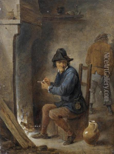 A Peasant Smoking In An Inn Oil Painting - David The Younger Teniers