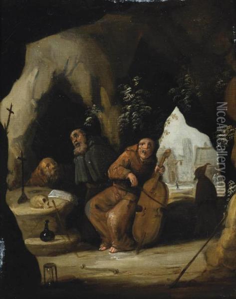 A Franciscan Monk Playing A Chello Oil Painting - David The Younger Teniers