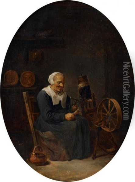 Alte Frau Am Spinnrad Oil Painting - David The Younger Teniers