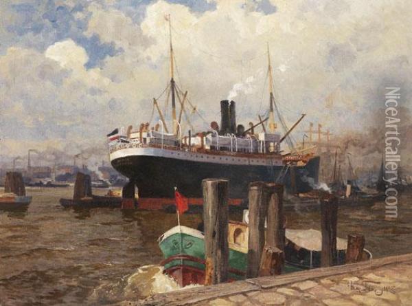 Hamburger Hafen Mit Dem Hamburg-sud-dampfer Bahia Oil Painting - Max Tilke