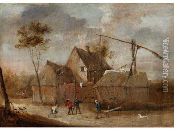 Bocciaspieler Vor Strohgedeckten Hutten Oil Painting - Thomas Van Apshoven