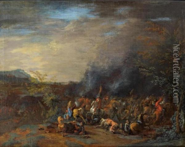 Battle Scene Oil Painting - Adam Frans van der Meulen