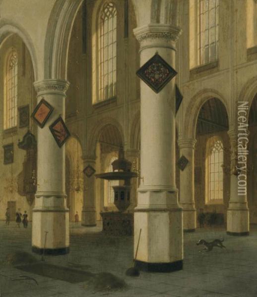 A View Of The Interior Of The Oude Kerk, Delft Oil Painting - Hendrick Van Vliet