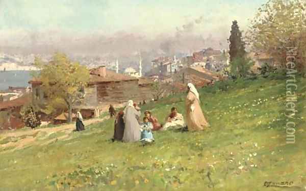 Sulle alture di Scutare (On the hills of Uskudar) Oil Painting - Fausto Zonaro