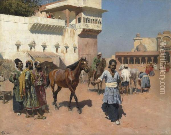 Persian Horse Dealer, Bombay Oil Painting - Edwin Lord Weeks